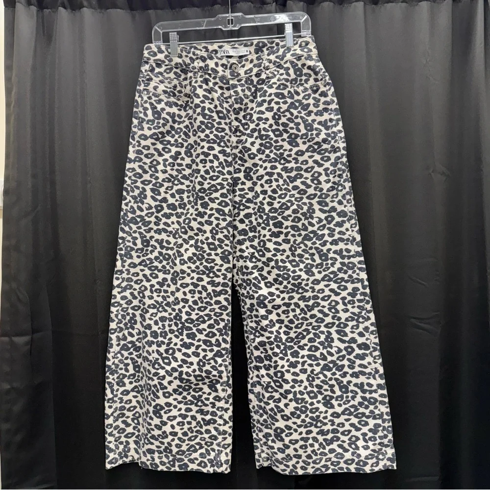 Zara Black and Cream Animal Print Pants